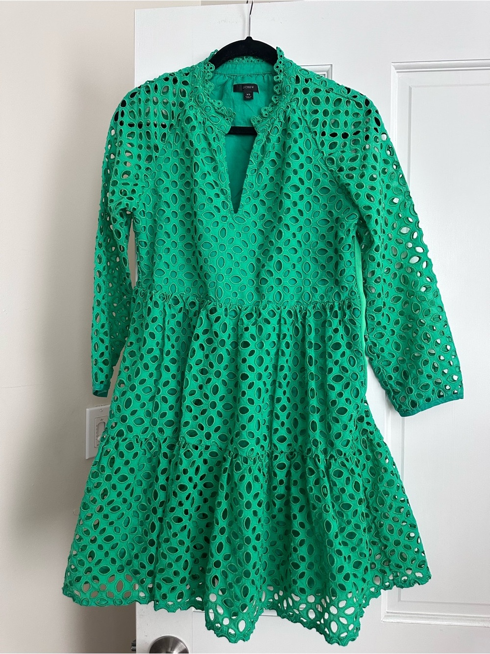 XS j crew green eyelet dress